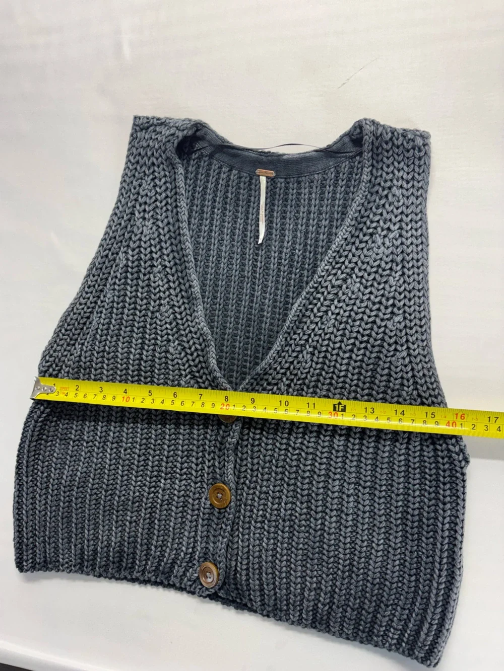 Free People Gray Chunky Knit Button Front Vest Size S